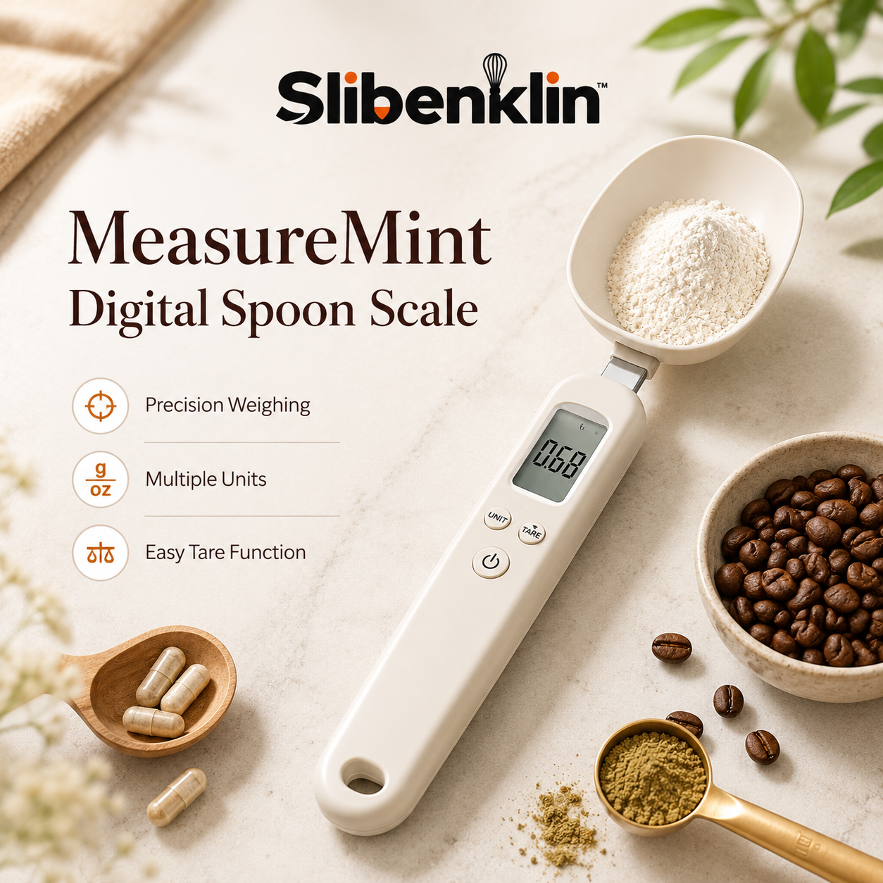 Slibenklin™ MeasureMint Digital Spoon Scale – Precision Kitchen Measuring Spoon, Coffee Scale & Baking Ingredient Weigher