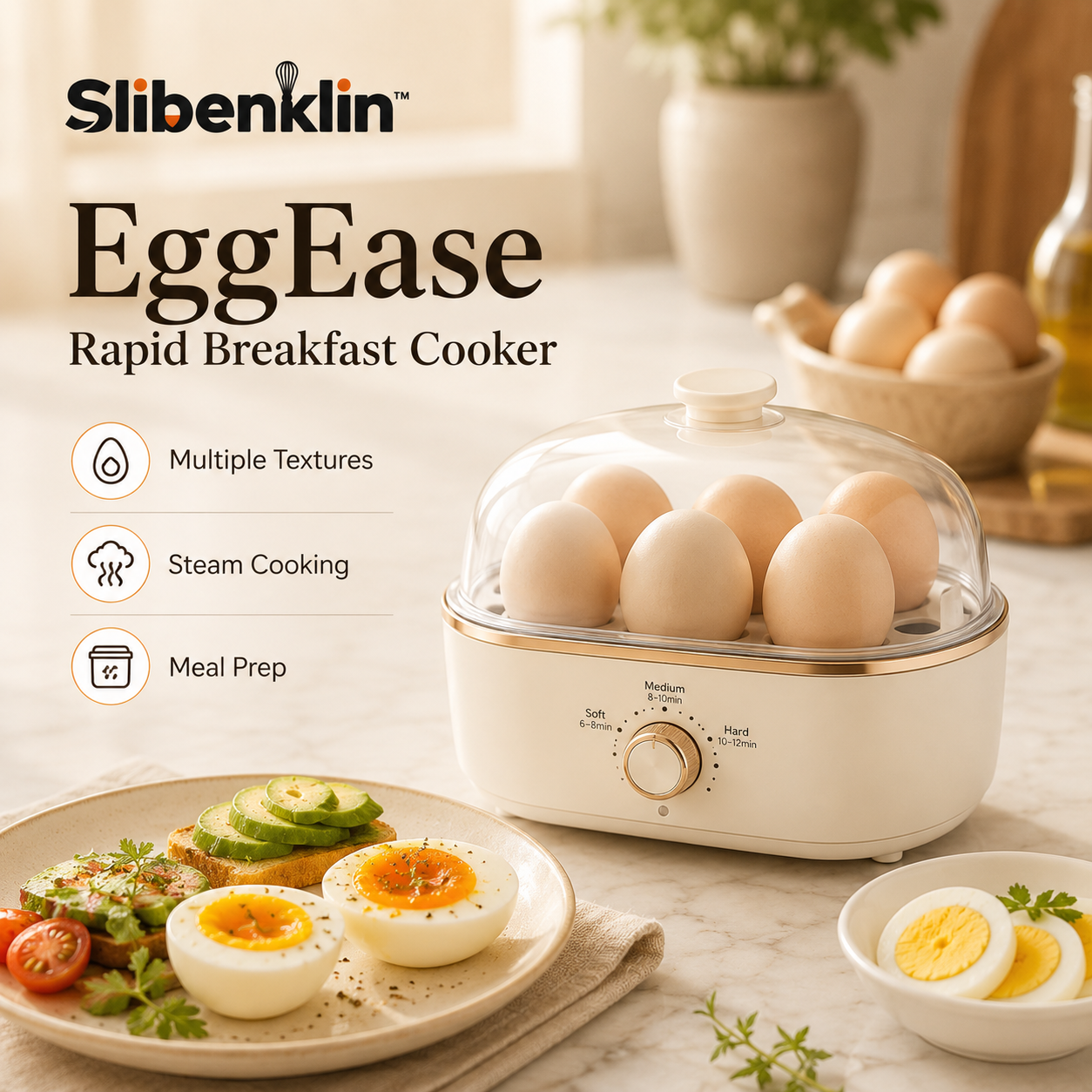 Slibenklin™ EggEase Rapid Breakfast Cooker – Electric Egg Boiler, Omelet Steamer & Compact Morning Meal Maker