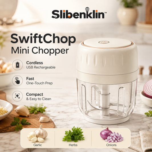 Slibenklin™ SwiftChop Cordless Mini Food Chopper – USB Rechargeable Garlic Chopper & Portable Vegetable Processor