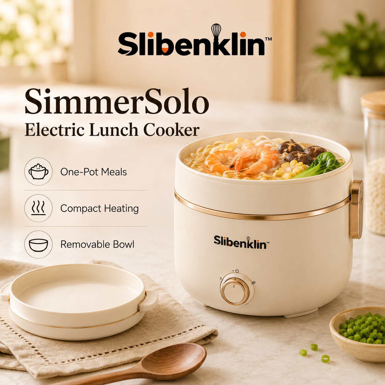 Slibenklin™ SimmerSolo Electric Lunch Cooker – Portable Personal Hot Pot, Mini Food Warmer & Office Meal Cooker