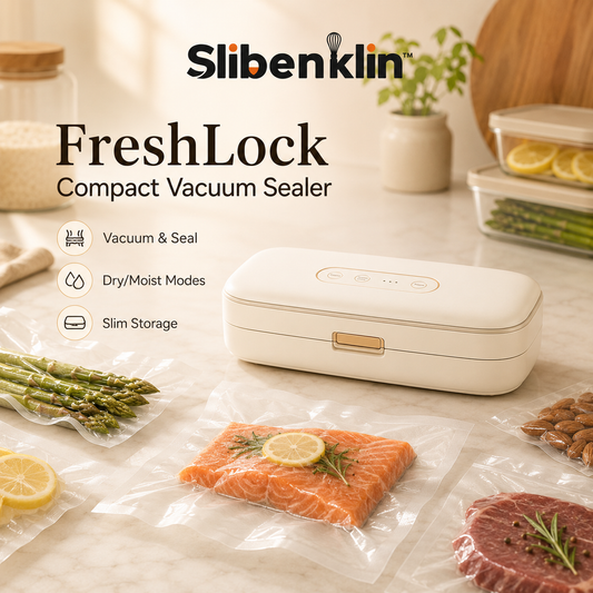 Slibenklin™ FreshLock Compact Vacuum Sealer – Automatic Food Storage Machine, Meal Prep Bag Sealer & Sous Vide Tool
